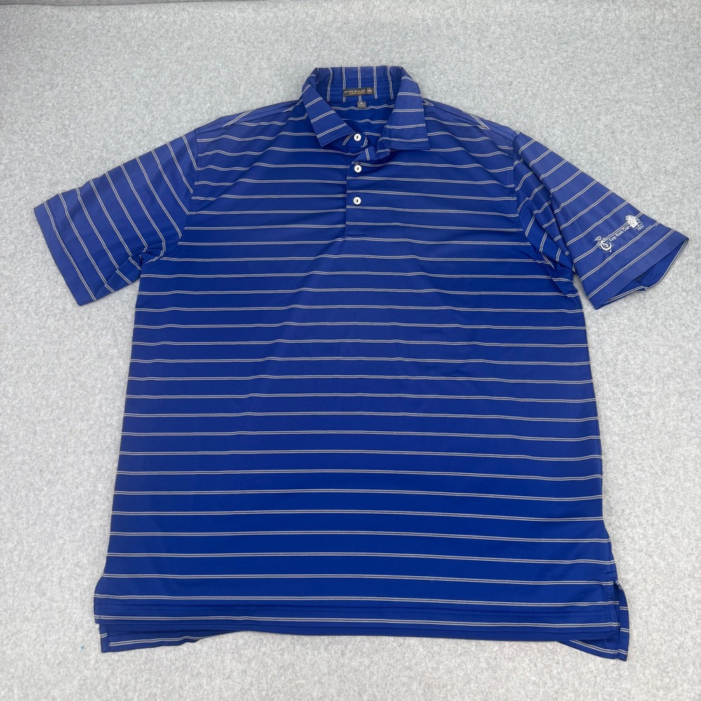 Peter Millar Summer Comfort Polo Shirt Mens XL Blue Striped Eagle Rock Cup Golf